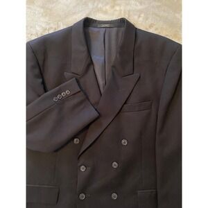 Andre Villard Double Breasted Blazer Mens 43R Navy Blue 100% Wool Timeless‎